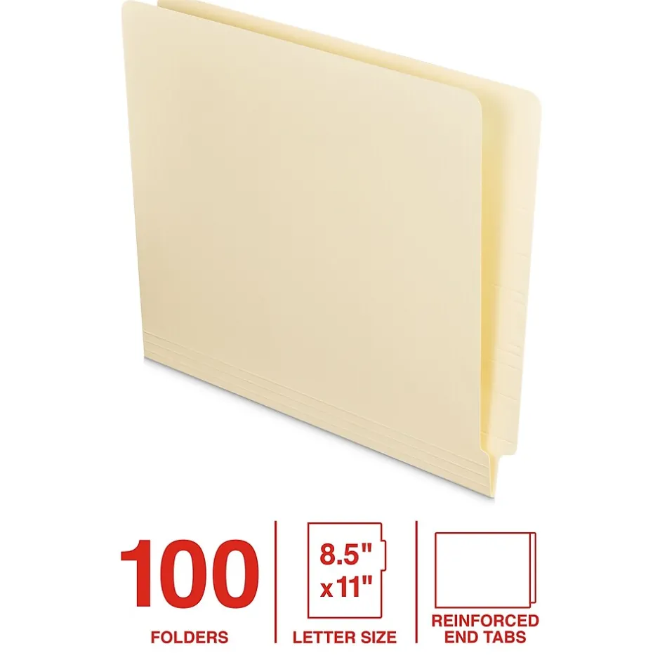 Staples End Tab File Folder, Straight Cut, Letter Size, Manila, 100/Box (ST62570) Hot