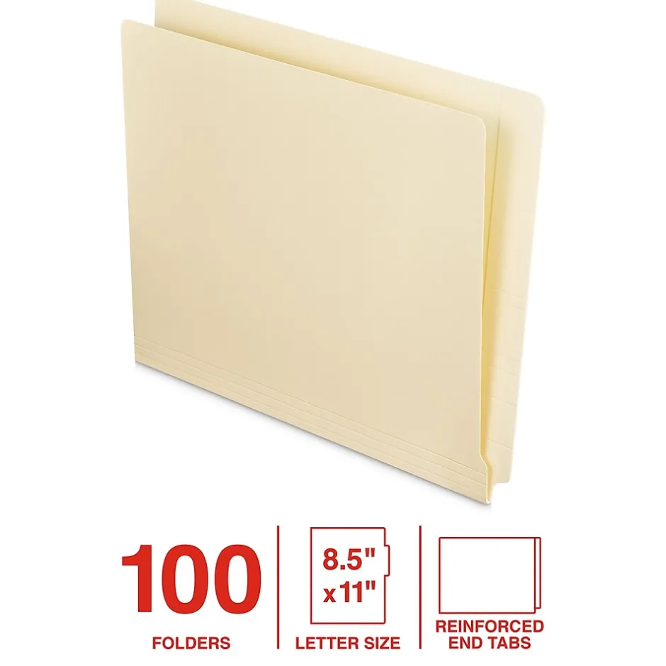 Staples End Tab File Folder, Straight Cut, Letter Size, Manila, Reinforced Tab, 100/Box (ST62569)