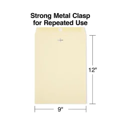 Staples Extra-Heavyweight Clasp & Moistenable Glue Catalog Envelopes, 9"L x 12"H, Manila, 100/Box (121962/19276)* Catalog