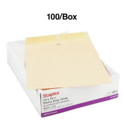Staples Extra-Heavyweight Clasp & Moistenable Glue #15 1/2 Catalog Envelope, 12