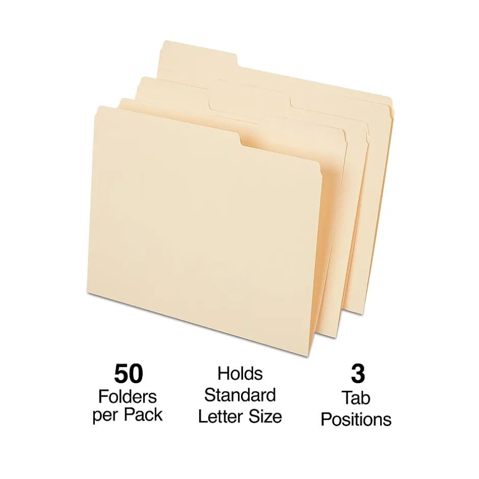 Staples File Folder, 1/3-Cut Tab, Letter Size, Manila, 50/Pack (ST541077-CC) Clearance