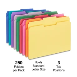 Staples File Folders, 1/3-Cut Tab, Letter Size, , 250/Box (ST576937-CC) Assorted New