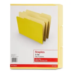 Staples File Folders, 1/3-Cut Tab, Letter Size, , 24/Pack (ST13844-CC) Yellow New