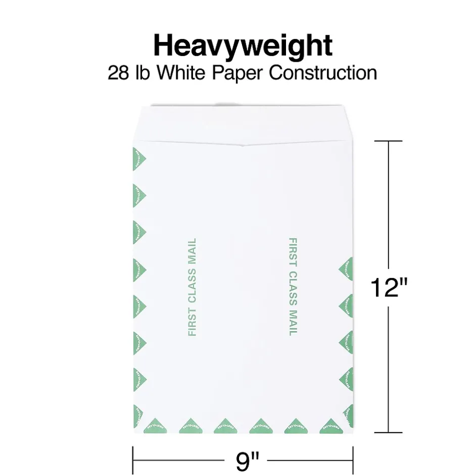 Staples First Class EasyClose Catalog Envelopes, 9"L x 12"H, White and Green, 100/Box (SPL486929)* Catalog