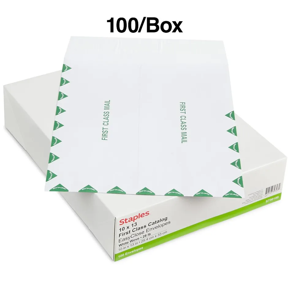 Staples First Class EasyClose Catalog Envelopes, 10" x 13", White with Green Diamond Border, 100/Box (SPL486930)* Catalog