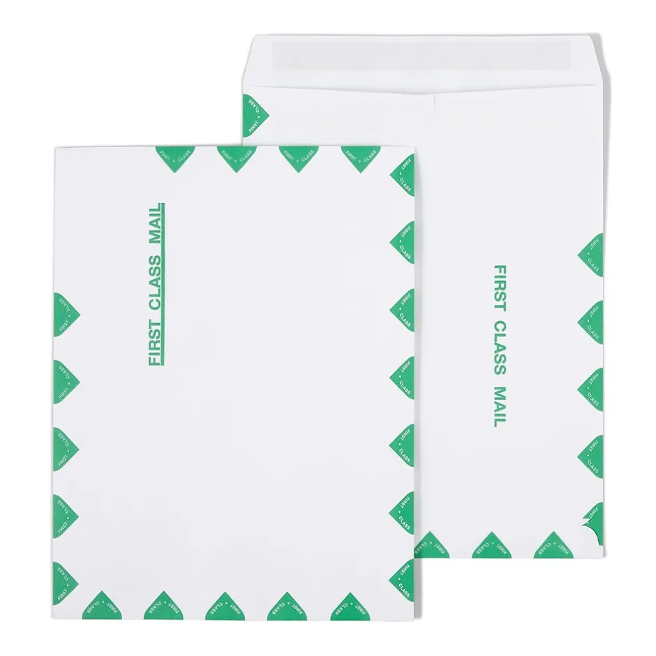 Staples First Class Self Seal #13 Envelope, 10" x 13", White with green diamond border, 100/Box (ST195032-CC)* Catalog