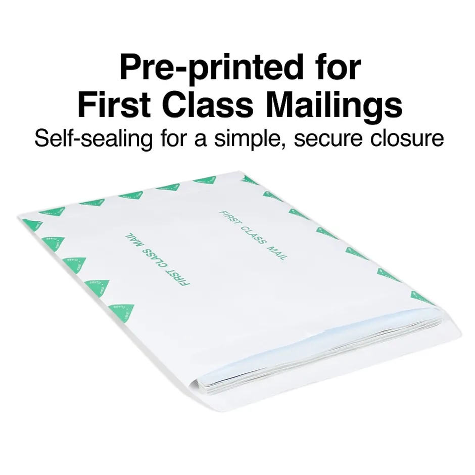 Staples First Class Self Seal #13 Envelope, 10" x 13", White with green diamond border, 100/Box (ST195032-CC)* Catalog