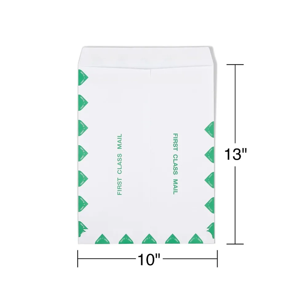 Staples First Class Self Seal #13 Envelope, 10" x 13", White with green diamond border, 100/Box (ST195032-CC)* Catalog
