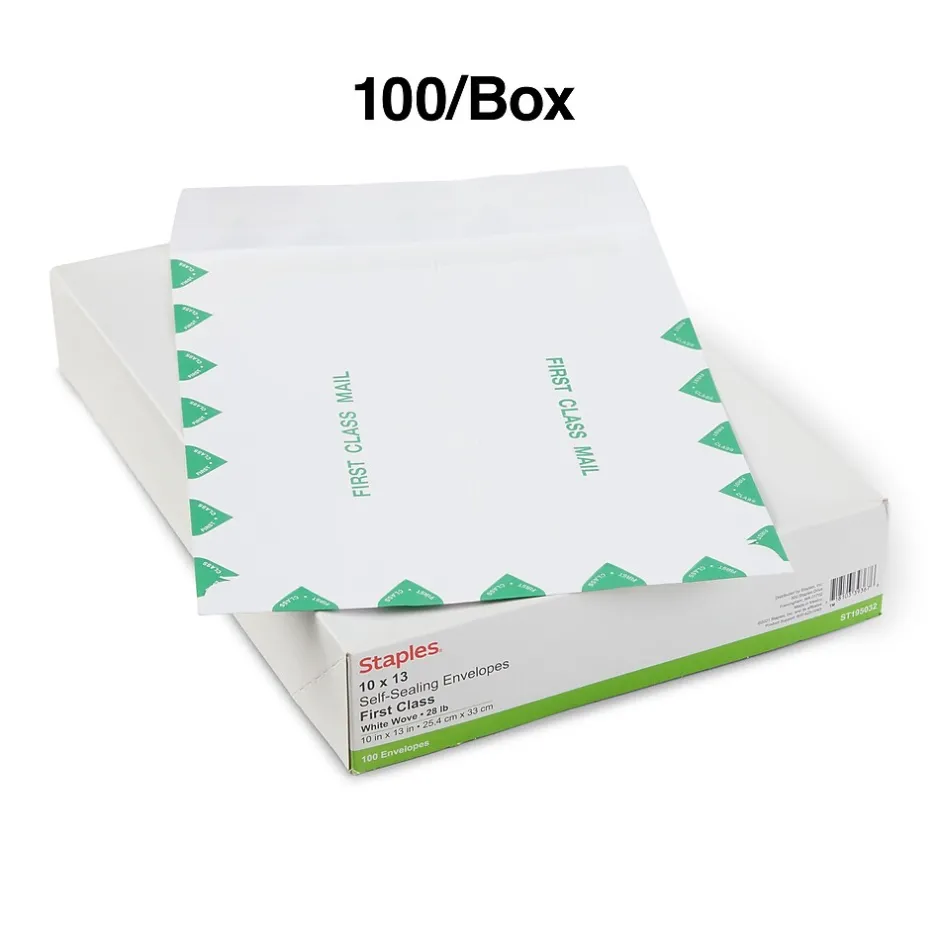 Staples First Class Self Seal #13 Envelope, 10" x 13", White with green diamond border, 100/Box (ST195032-CC)* Catalog