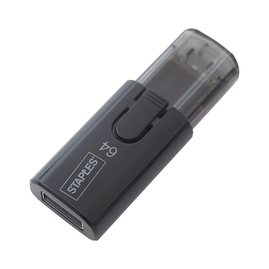 Staples 64GB USB 2.0 Type A Flash Drive, Black (27990)* Usb Flash Drives