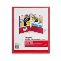 Staples Glossy 2-Pocket Paper Folder, , 10/Pack (13374-CC) Red Best
