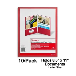 Staples Glossy 2-Pocket Paper Folder, , 10/Pack (13374-CC) Red Best