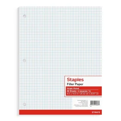 Staples ® Graph Ruled Filler Paper, 8" x 10.5", 3-Hole Punched, White, 80 Sheets/Pack (ST40476B) Online