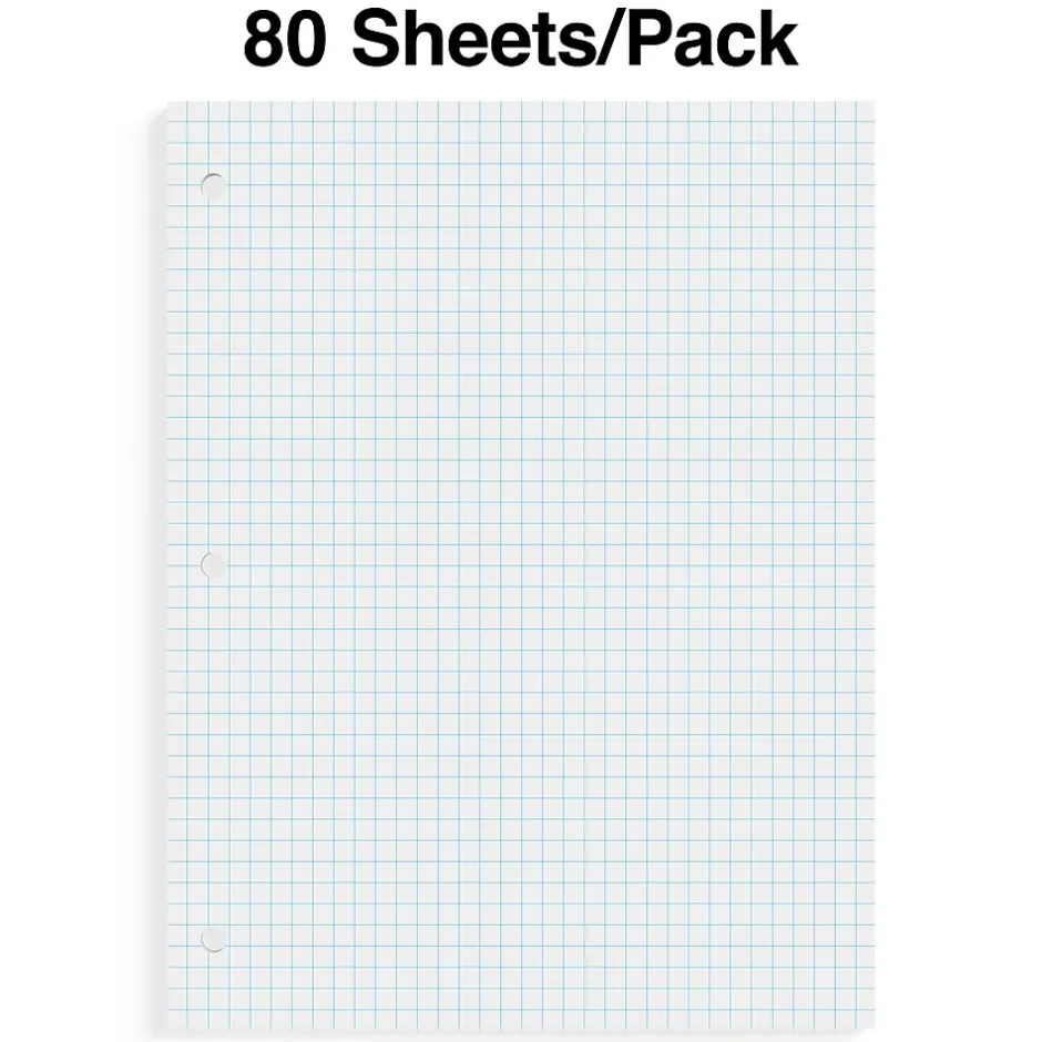 Staples ® Graph Ruled Filler Paper, 8" x 10.5", 3-Hole Punched, White, 80 Sheets/Pack (ST40476B) Online