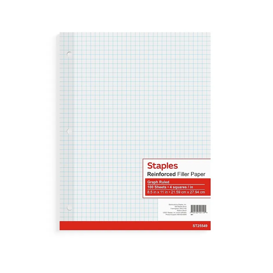 Staples Graph Ruled Filler Paper, 8.5" x 11", White, 100 Sheets/Pack (TR25549) Hot