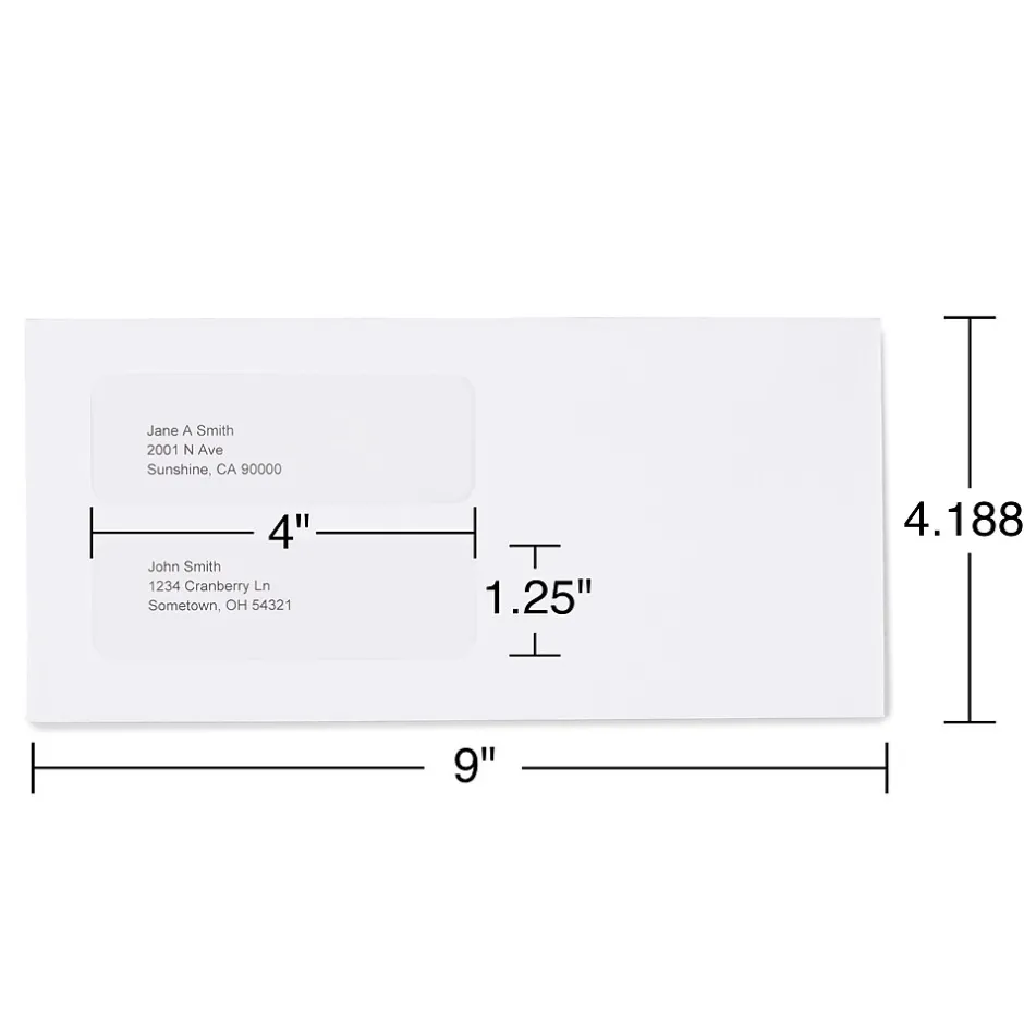 Staples Gummed Business Envelopes, 4 3/16" x 9", White, 1000/Box (381911/17045)* Business