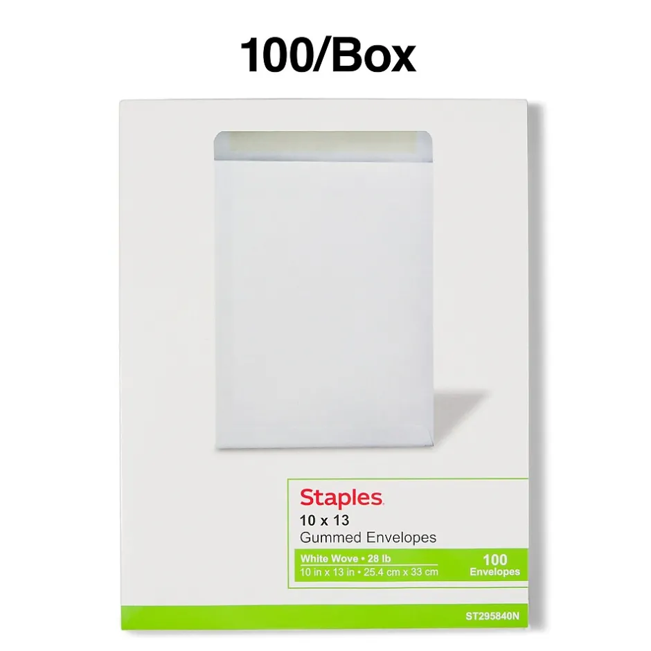 Staples Gummed Catalog Envelopes, 10"L x 13"H, White, 100/Box (295840N)* Catalog