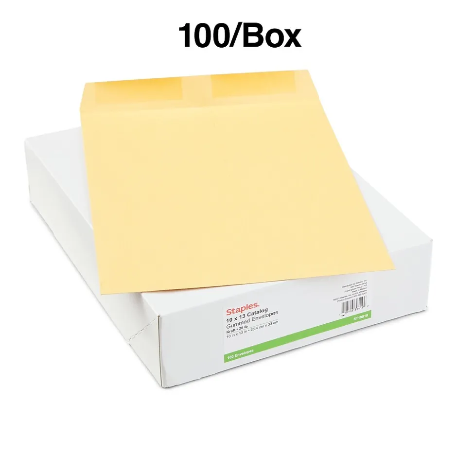 Staples Gummed Kraft Catalog Envelopes, 10"L x 13"H, Brown, 100/Box (SPL534750)* Catalog