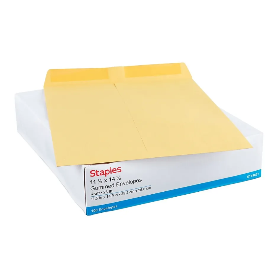Staples Gummed Kraft Catalog Envelopes, 11.5" x 14.5", Brown, 100/Box (SPL534776)* Catalog