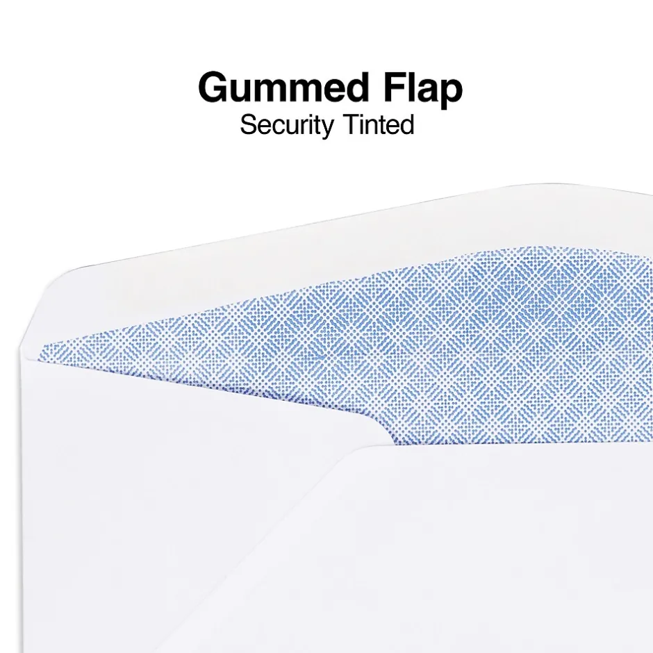Staples Gummed Security Tinted #10 Window Envelope, 4 1/8" x 9 1/2", White Wove, 500/Box (19806/572043)* Security Tinted