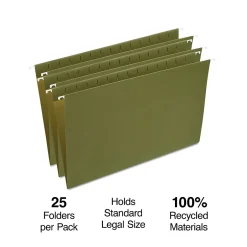 Staples Hanging File Folder, Stright Cut, Legal Size, Standard Green, 25/Box (ST521252/521252) New