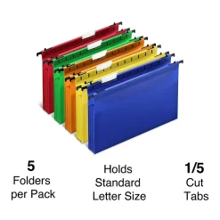 Staples ® Hanging File Folder, 3.5" Expansion, Letter Size, Assorted, 5/Pack (TR36330/36330) New