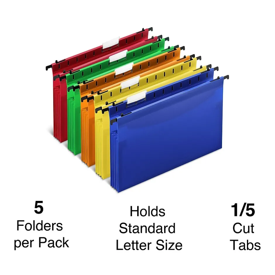 Staples ® Hanging File Folder, 3.5" Expansion, Letter Size, Assorted, 5/Pack (TR36330/36330) New
