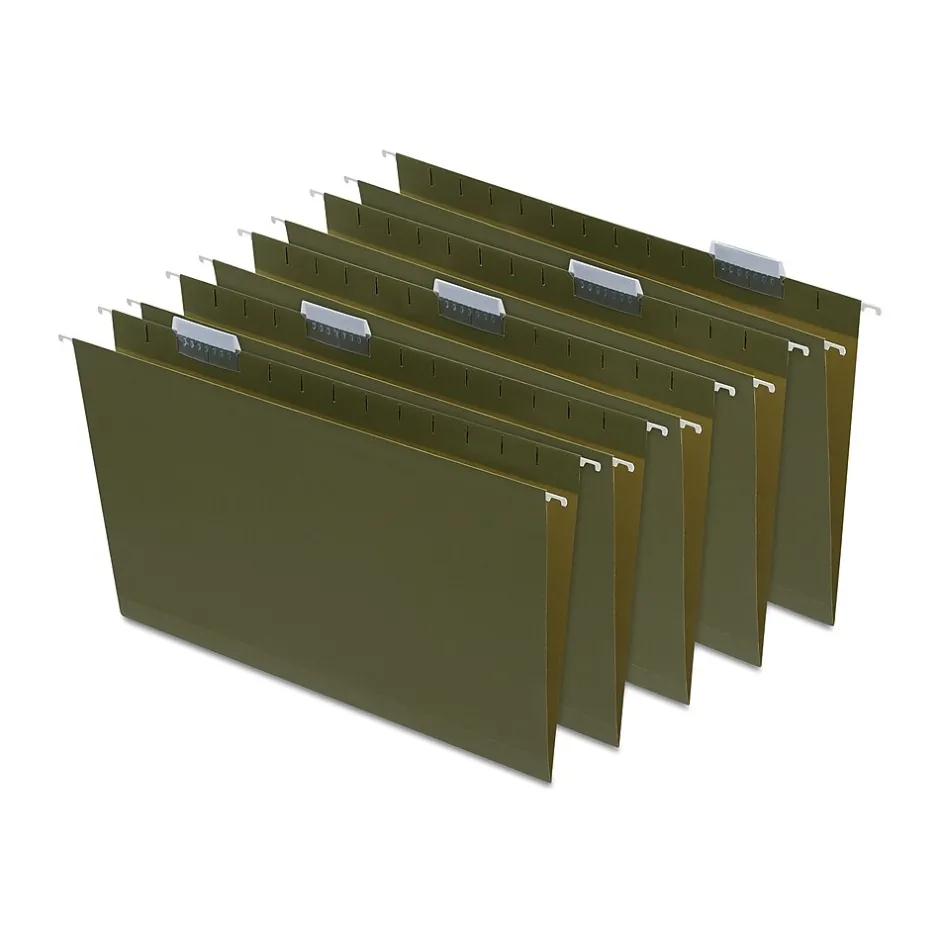 Staples Heavy Duty Box Bottom Hanging File Folder, 2" Expansion, 1/5-Cut Tab, Legal Size, Standard Green, 25/Box Hot