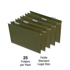 Staples Heavy Duty Box Bottom Hanging File Folder, 2" Expansion, 1/5-Cut Tab, Legal Size, Standard Green, 25/Box Hot