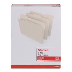 Staples Heavy Duty File Folder, 1/3 Cut Tab, Letter Size, , 250/Box (TR56677) Manila Hot