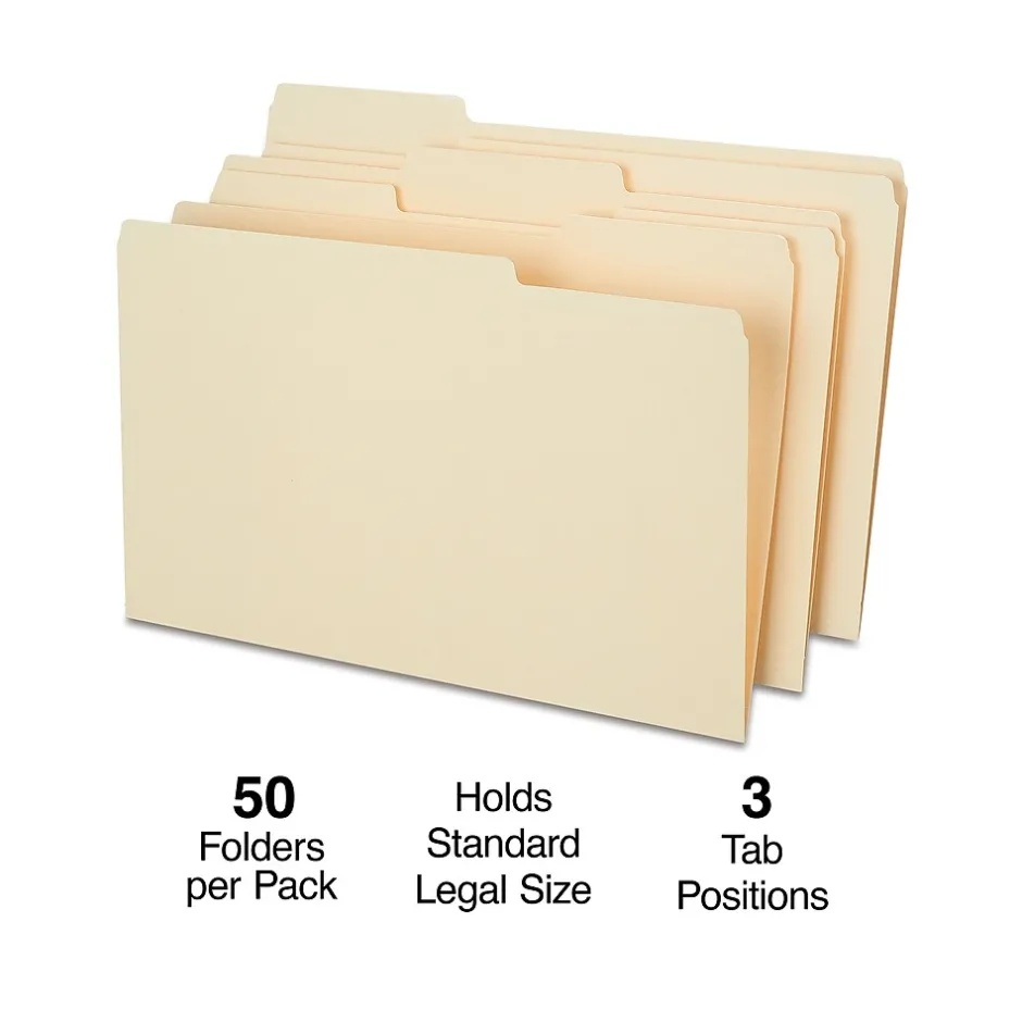 Staples Heavy Duty File Folder, 1/3-Cut Tab, Legal Size, Manila, 50/Box (ST18362-CC) Hot