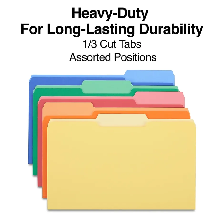 Staples Heavyweight File Folders, 1/3-Cut Tab, Legal Size, Assorted Colors, 50/Box (ST18366-CC) Sale