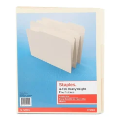 Staples Heavyweight File Foldes, 1/3-Cut Tab, Letter Size, Manila, 12/Pack (WPT20537) Clearance