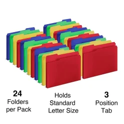 Staples Heavyweight Reinforced File Folders, 1/3-Cut Tab, Letter Size, Assorted Colors, 24/Pack (TR10741-CC) Discount