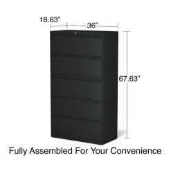 Best HL8000 Commercial 5-Drawer Lateral File Cabinet, Locking, Letter/Legal, Black, 36