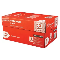Hot 3-Hole Punch Copy Paper, 8.5" x 11", 20 lbs., 500 Sheets/Ream, 10 Reams/Carton (221192) Copy Paper