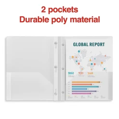 Staples 3-Hole Punched 2-Pocket Plastic Presentation Folder with Fasteners, Clear (ST26387-CC) Discount