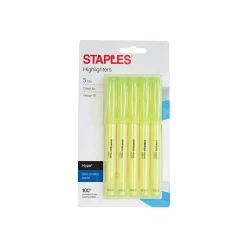Staples Hype Stick Highlighters, Chisel, Yellow, 5/Pack (29346)