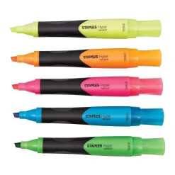 Staples Hype Tank Highlighters with Grip, Chisel Tip, Assorted, 5/Pack (29228) New