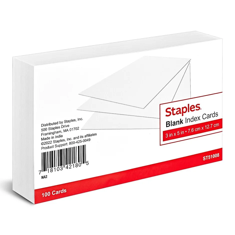 Best ® Index Cards, 3" x 5", White, 100 Cards/Pack (ST51008-CC) Index Cards