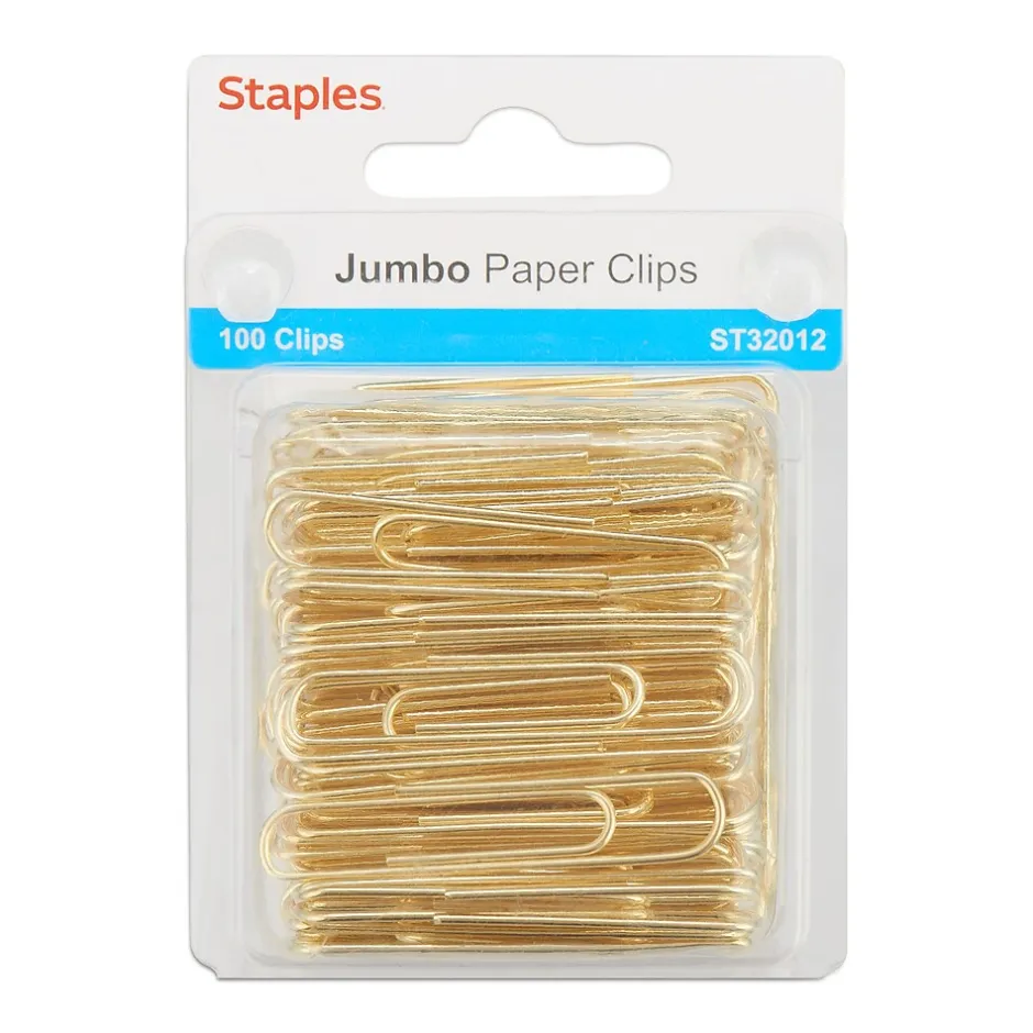 Staples Jumbo Paper Clips, Gold, 100/Pack (32012) Outlet