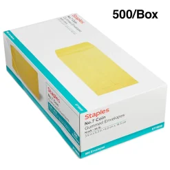 Staples Kraft #7 Currency Envelopes, 3 1/2 x 6 1/2, Brown, 500/Box (SPL17199)* Business