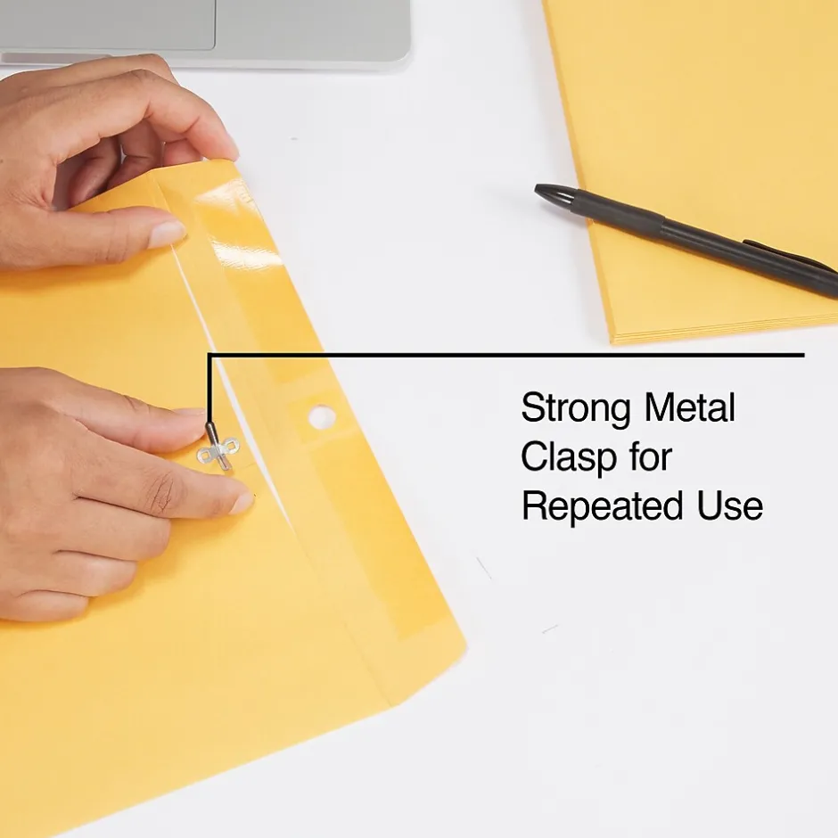 Staples Kraft Clasp & Moistenable Glue Catalog Envelopes, 10" x 13", Brown, 100/Box (ST187039-CC)* Security Tinted