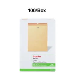 Staples Kraft Clasp & Moistenable Glue Catalog Envelopes, 10