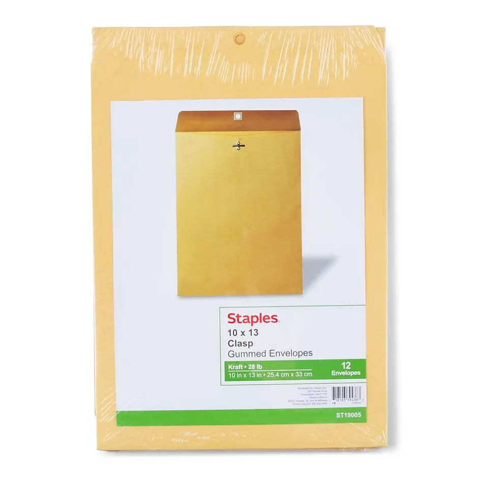 Staples Kraft Clasp & Moistenable Glue Catalog Envelopes, 10" x 13", Brown Kraft, 12/Pack (ST19005/19005)* Catalog