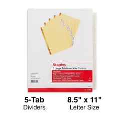 Staples Large Tab Insertable Paper Dividers, Clear 5 Tab, Buff (13486/11110) Sale