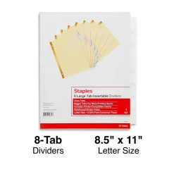 Staples Large Tab Insertable Paper Divider, 8 Tabs, Buff with Clear Tabs, 1 Set (18934/11112) Hot