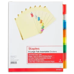 Staples Large Tab Insertable Paper Divider, 8 Tabs, Buff with Assorted-Color Tabs, 4 Sets (13517/14483) Sale