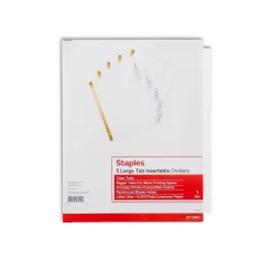 Staples Large Tab Insertable Dividers, 5-Tab, Clear (13491/11122) Clearance