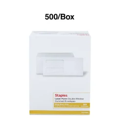 Staples Laser Forms Double Window Envelopes, Wove White, 500/Box (ST473949-CC)* Business